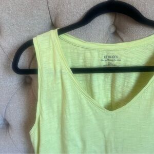 ♦️Chico's The Ultimate Tee sleeveless Yellow green V-Neck Tank Top size 2 modal